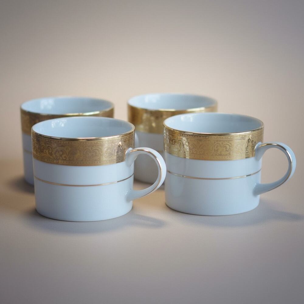 Noritake Magnificence Cups Set of 4 White Gold Trim Sri Lanka Old Money EUC Gift - Picture 3 of 11